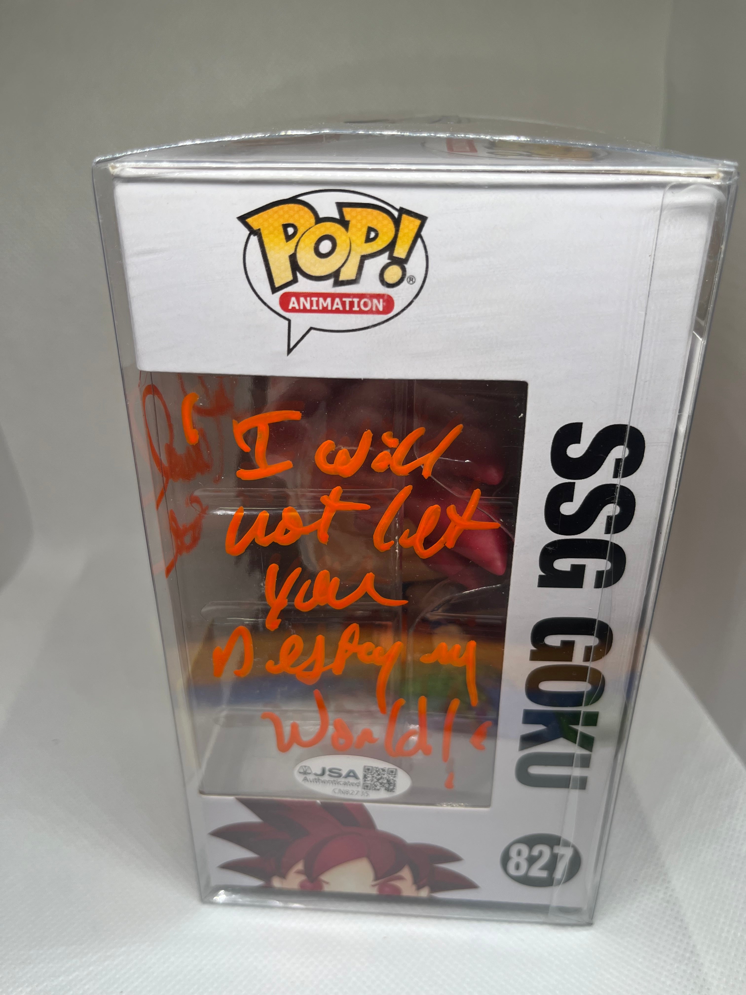 SSG Goku 827 2020 Summer Convention Limited Edition Sticker JSA Authenticated Signed and Quoted (I Will Not Let you Destroy my World!)