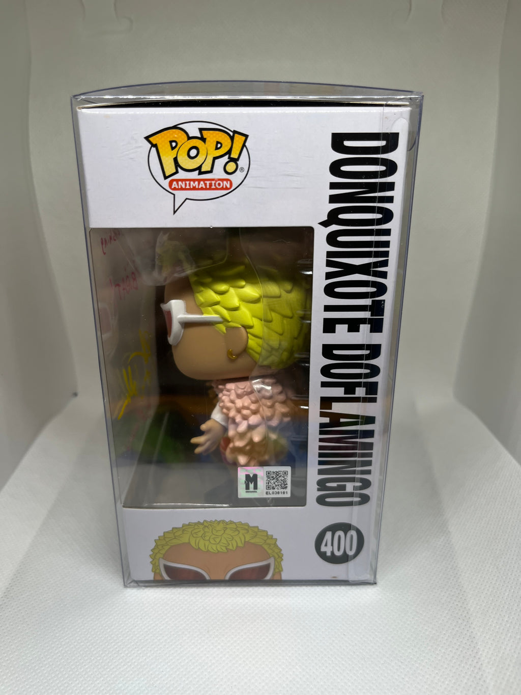 Donquixote Doflamingo (400) Authenticated Signed and Quoted “You’re pushing your luck BRAT!” Funko Pop!