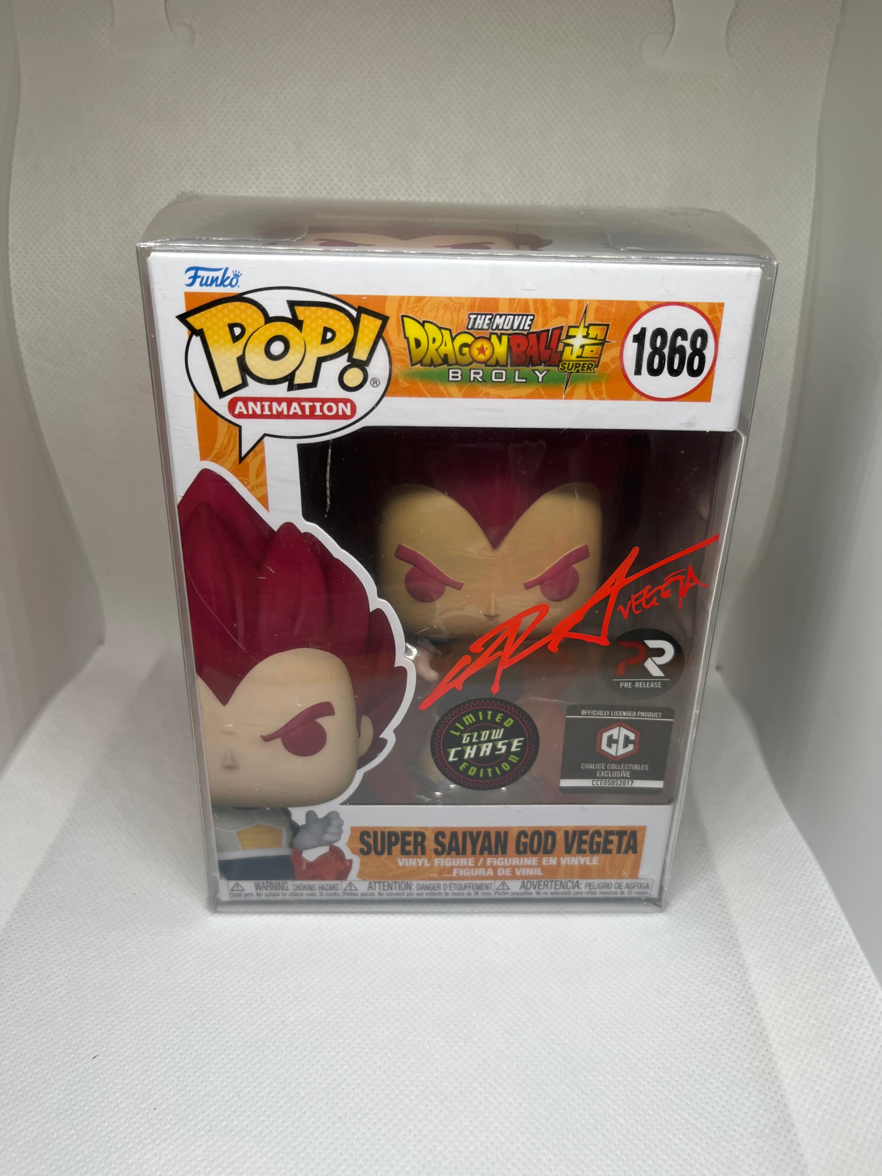 Super Saiyan God Vegeta Chalice exclusive pre-release glow chase sticker JA authenticated signed 1868